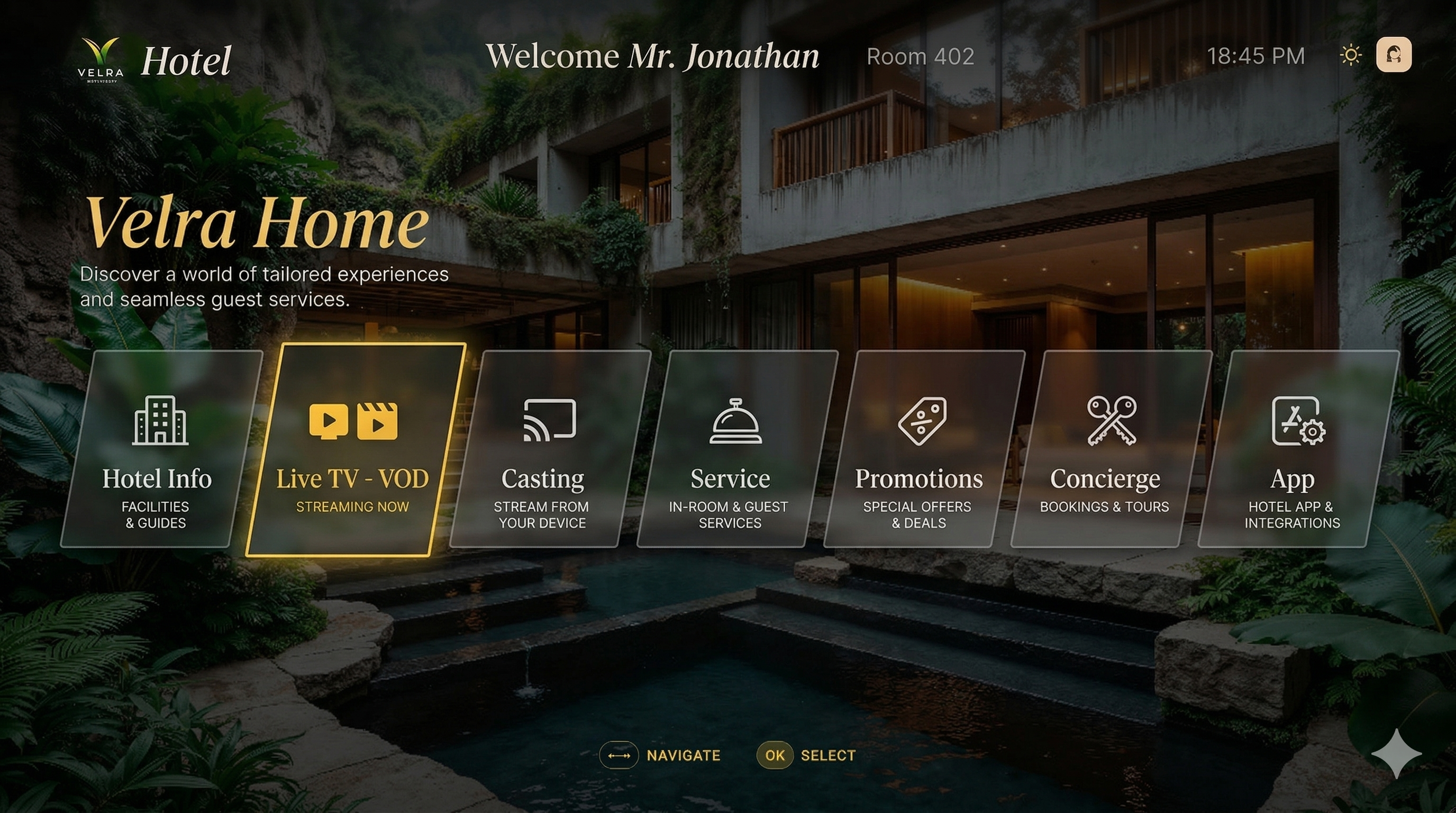 Main Menu — Velra IPTV Home Screen